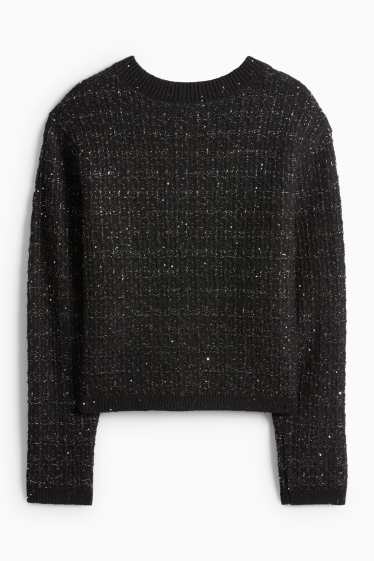 Dámské - Buklé pletený kardigan - černá