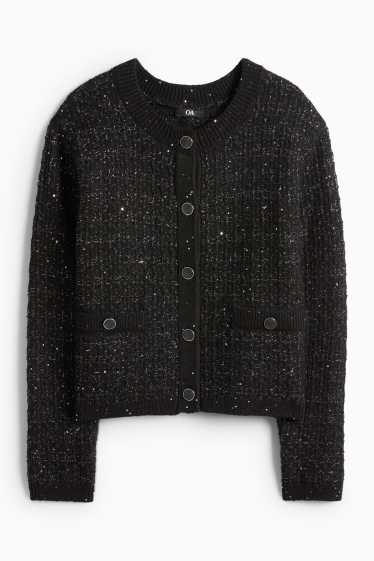Dámské - Buklé pletený kardigan - černá