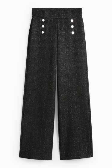 Femmes - Pantalon en finition bouclée - high waist - wide leg - noir