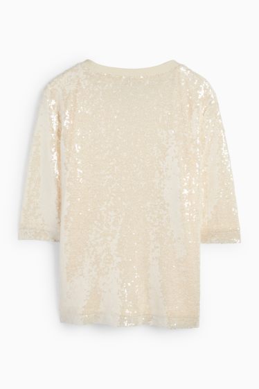 Women - Sequin blouse - mesh - cremewhite