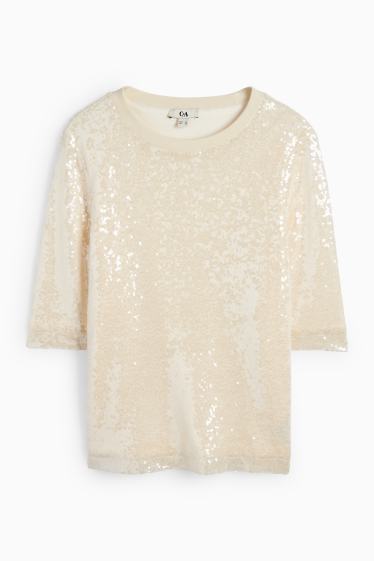 Women - Sequin blouse - mesh - cremewhite
