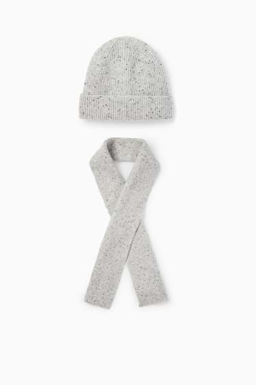 Děti - dívky - Souprava - čepice a šála - žebrovaná - světle šedá