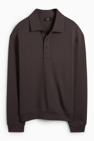 Herren - Langarm-Poloshirt - Relaxed Fit - dunkelbraun