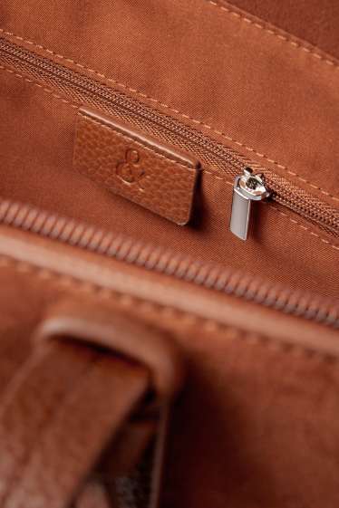 Damen - Großer Shopper - Velourslederimitat - braun