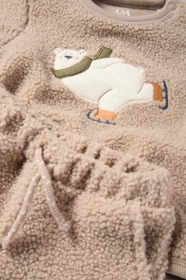 Miminka - chlapci - Lední medvěd - teddy outfit pro miminka - 2dílný - béžová