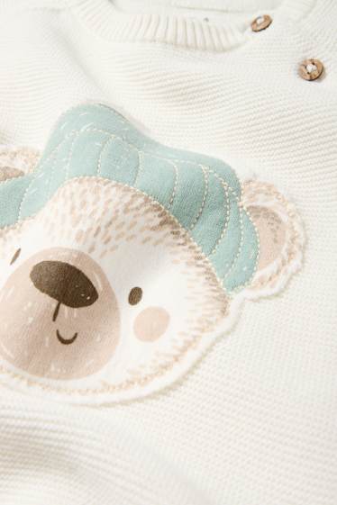 Unisex - Urs polar - pulover bebeluși - reiat - alb-crem