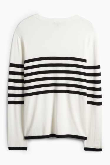Damen - Pullover - gestreift - weiss / schwarz