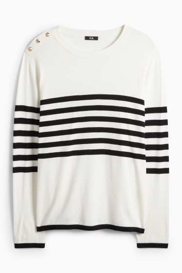 Damen - Pullover - gestreift - weiss / schwarz