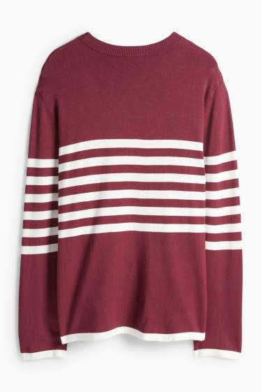 Damen - Pullover - gestreift - bordeaux