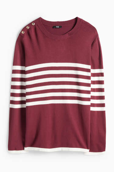 Damen - Pullover - gestreift - bordeaux