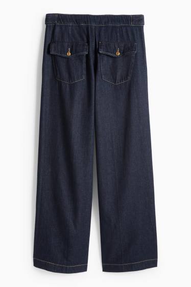 Women - Wide leg jeans - mid-rise waist - denim-dark blue