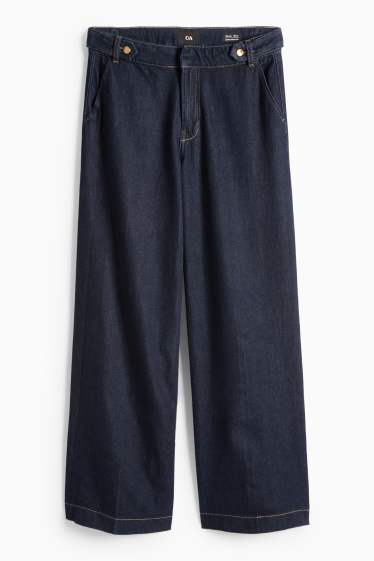 Women - Wide leg jeans - mid-rise waist - denim-dark blue