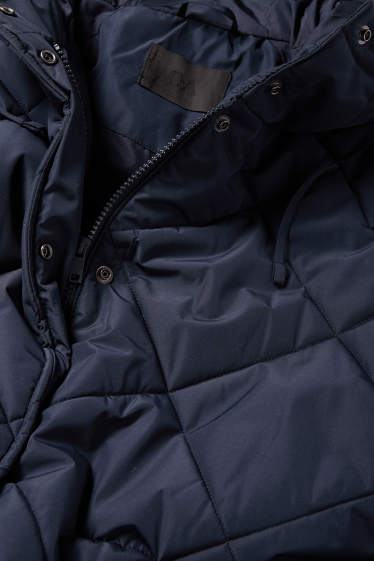 Dámské - Prošívaný kabát s kapucí - tmavomodrá