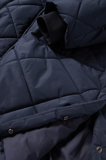 Dámské - Prošívaný kabát s kapucí - tmavomodrá