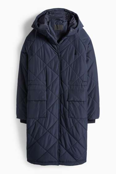 Dámské - Prošívaný kabát s kapucí - tmavomodrá