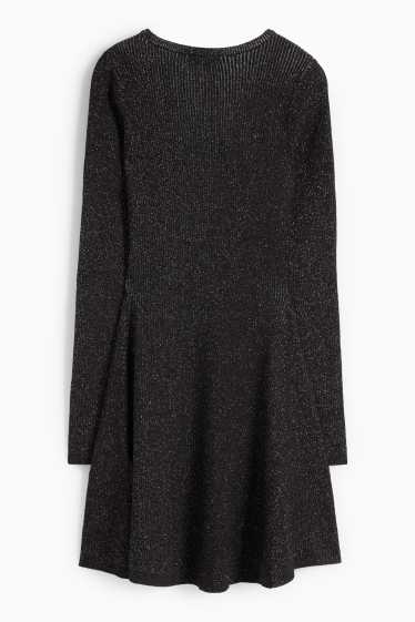 Copii - Fete - Rochie tricotată - reiată - negru
