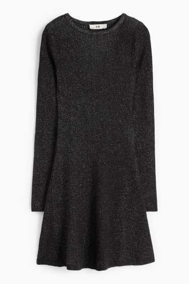 Copii - Fete - Rochie tricotată - reiată - negru