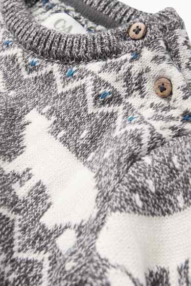 Baby: jongens - IJsbeer - babytrui - met patroon - wit / grijs