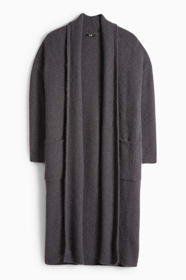 Damen - Lange Strickjacke - dunkelgrau