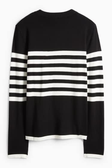 Damen - Pullover - gestreift - schwarz / weiss