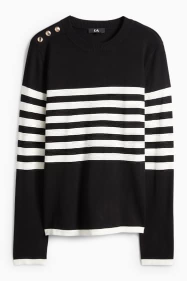 Damen - Pullover - gestreift - schwarz / weiss