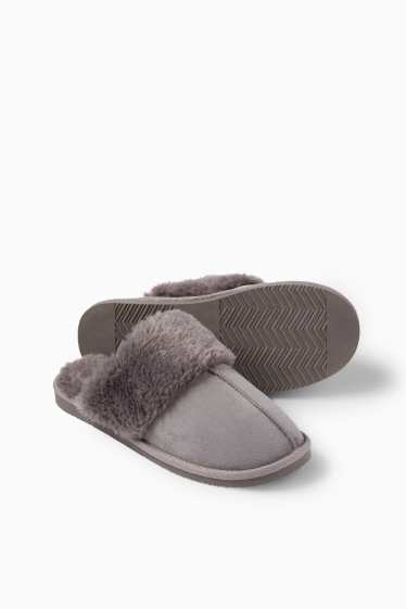Damen - Hausschuhe - Velourslederimitat - grau