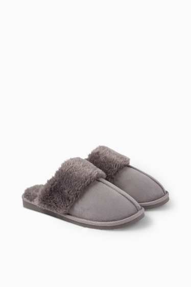 Damen - Hausschuhe - Velourslederimitat - grau