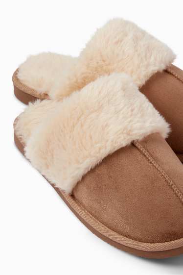 Damen - Hausschuhe - Velourslederimitat - beige