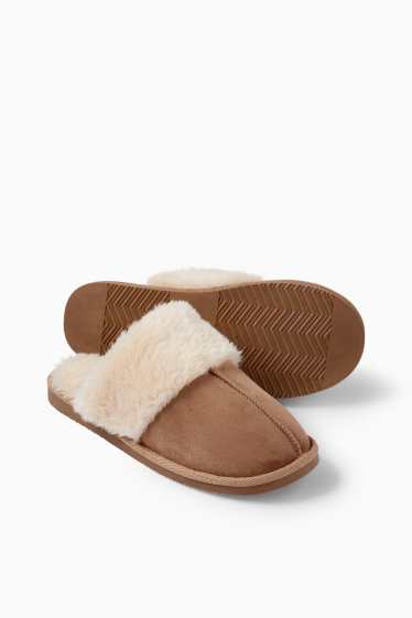 Damen - Hausschuhe - Velourslederimitat - beige