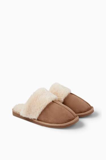 Damen - Hausschuhe - Velourslederimitat - beige