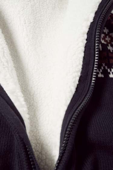 Kinder Buben - Strickjacke mit Kapuze - gemustert - dunkelblau