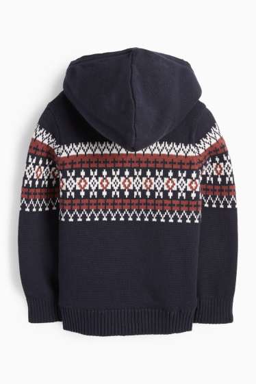 Kinder Buben - Strickjacke mit Kapuze - gemustert - dunkelblau