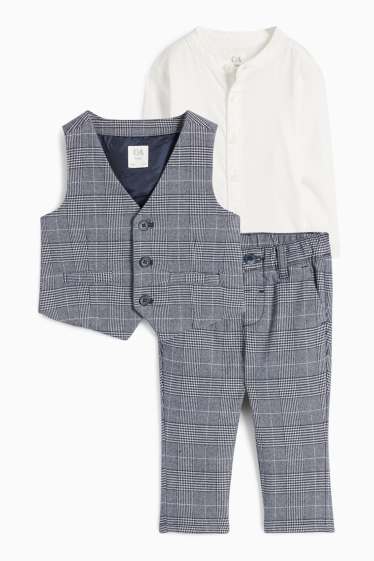 Miminka - chlapci - Vánoční outfit pro miminka - 3dílný - kostkovaný - tmavomodrá/bílá