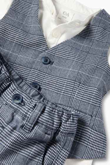 Miminka - chlapci - Vánoční outfit pro miminka - 3dílný - kostkovaný - tmavomodrá/bílá