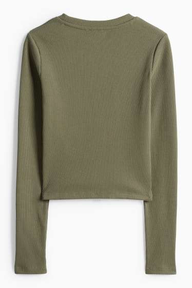 Donna - Maglia a maniche lunghe corta - slim fit - a coste - kaki