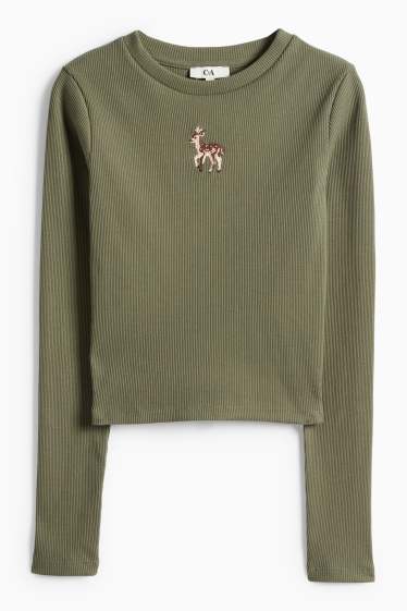Donna - Maglia a maniche lunghe corta - slim fit - a coste - kaki
