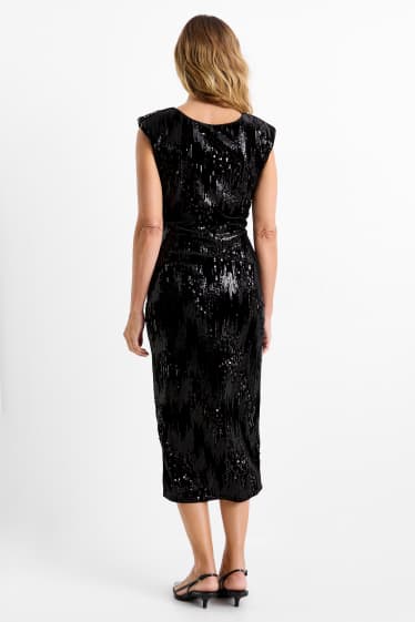 Donna - Vestito in velluto con paillettes - straight fit - nero