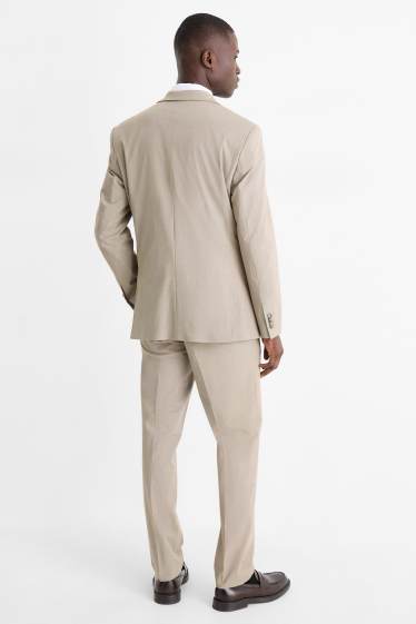 Herren - Anzug mit Krawatte - Regular Fit - Stretch - 4 teilig - grau-braun