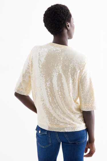 Women - Sequin blouse - mesh - cremewhite