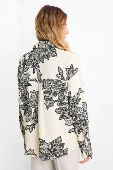 Femmes - Chemisier - à fleurs - texturé - noir / beige