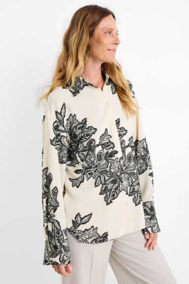 Femmes - Chemisier - à fleurs - texturé - noir / beige