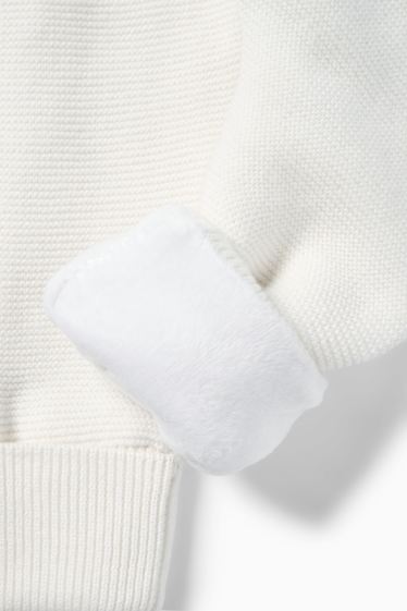 Unisex - Pletené legíny pro miminka - s plyšovou vnitřní stranou - žebrované - bílá