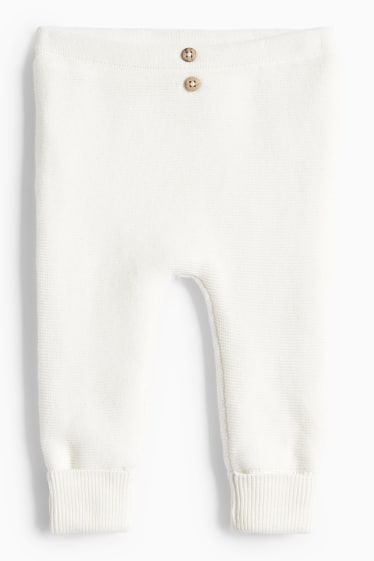 Unisex - Pletené legíny pro miminka - s plyšovou vnitřní stranou - žebrované - bílá