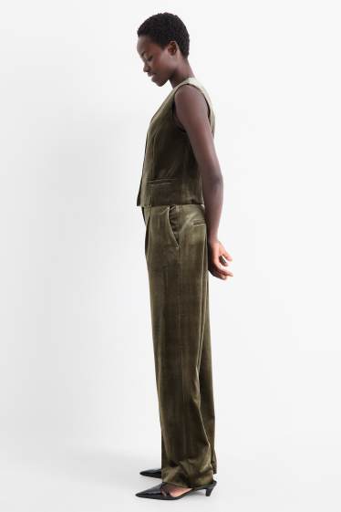 Dámské - Business sametové kalhoty - mid waist - wide leg - zelená