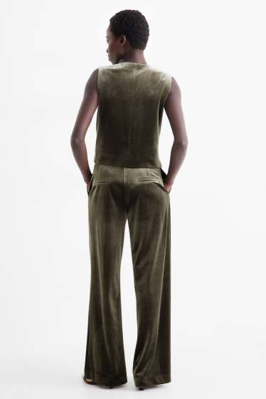 Dámské - Business sametové kalhoty - mid waist - wide leg - zelená