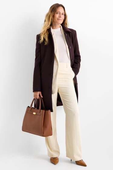 Dámské - Business kalhoty - high waist - regular fit - krémově bílá