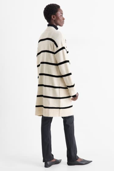 Damen - Lange Strickjacke - schwarz / beige