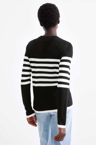Damen - Pullover - gestreift - schwarz / weiss