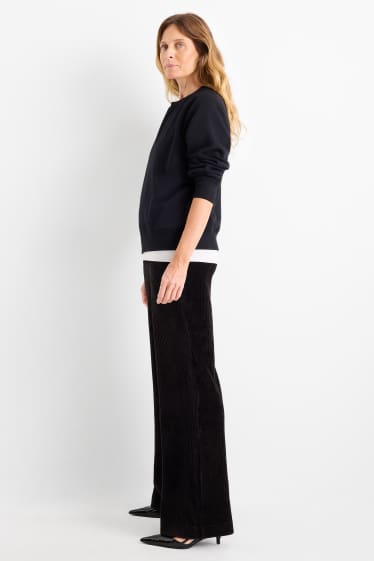 Women - Velvet trousers - high waist - wide leg - ribbed - black