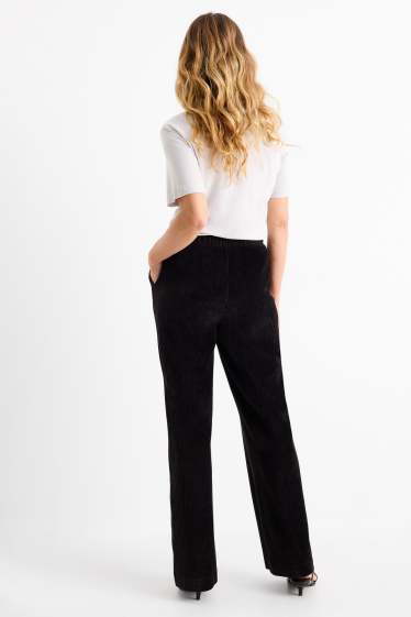 Women - Velvet trousers - high waist - wide leg - ribbed - black